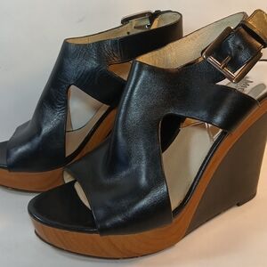 KORS Michael Kors Black Leather Wedge Heels Size 9